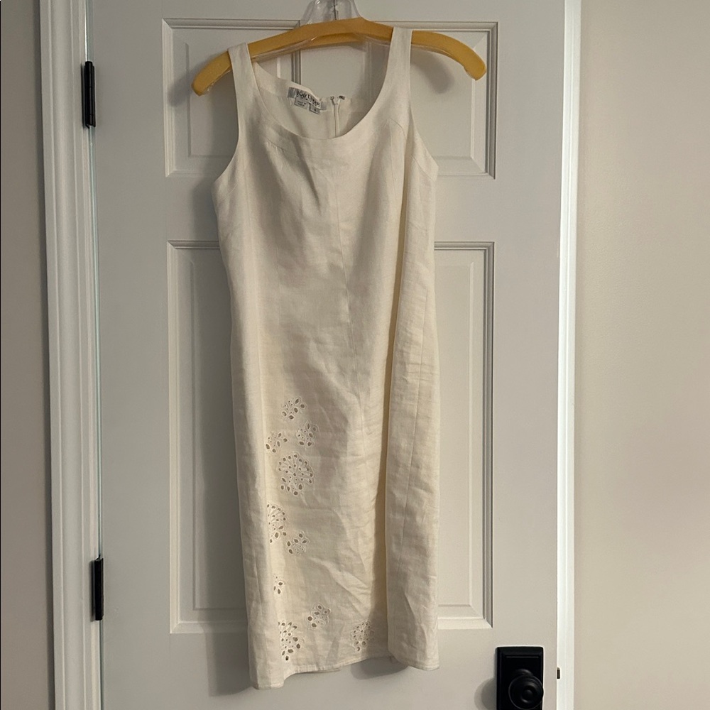 Kay Unger Cream Sleeveless Linen Dress